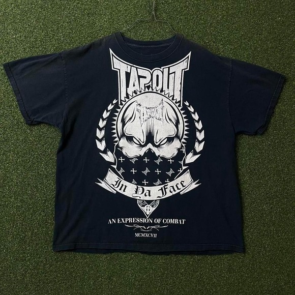 Y2K Tapout In Da Face Mad Dog An Expression of Combat Black Graphic Tee Shirt - Picture 1 of 5